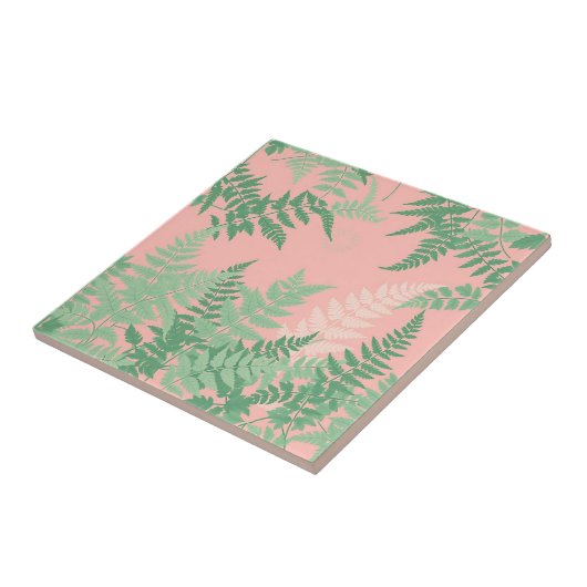 Blush Pink Fern Leaf Botanical Sage Green Modern  タイル (側面)