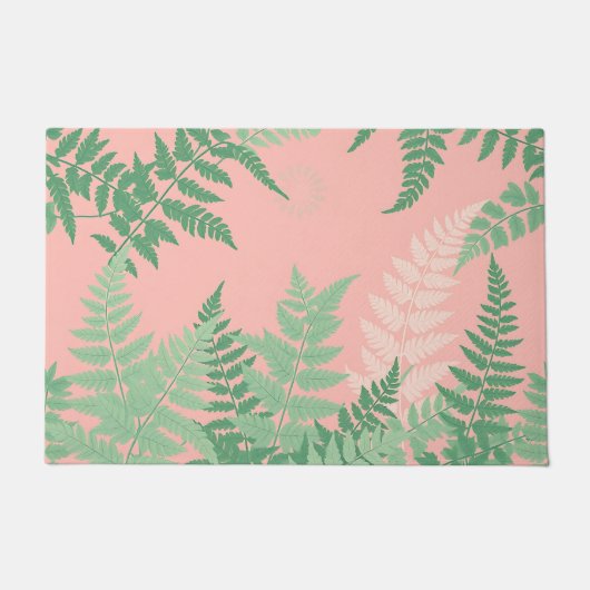 Blush Pink Fern Leaf Botanical Sage Green Modern  ドアマット (正面)