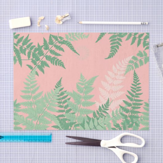 Blush Pink Fern Leaf Botanical Sage Green Modern  薄葉紙 (クラフト)
