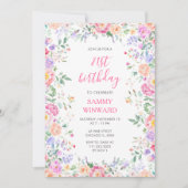 Blush Pink Floral 21st Birthday Wildflower Party 招待状 (正面)