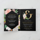 Blush Pink Floral Ampersand Black QR Code Wedding 招待状 (内部)