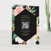 Blush Pink Floral Ampersand Black QR Code Wedding 招待状 (裏面)