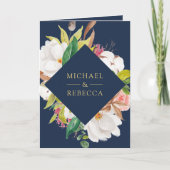 Blush Pink Floral Ampersand Navy QR Code Wedding 招待状 (正面)