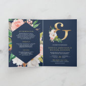 Blush Pink Floral Ampersand Navy QR Code Wedding 招待状 (内部)
