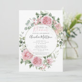 Blush Pink Floral Baby in Bloom Baby Shower 招待状 (スタンド正面)