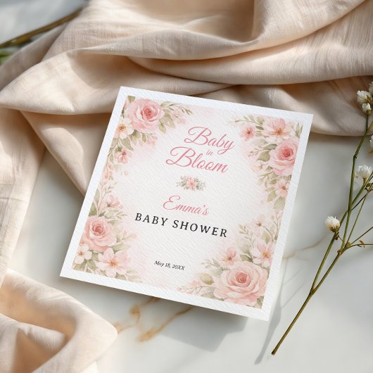 Blush Pink Floral Baby in Bloom Garden スタンダードカクテルナプキン