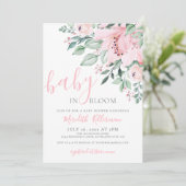 Blush Pink Floral Baby in Bloom Girl Shower 招待状 (スタンド正面)