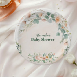 Blush Pink Floral Baby in Bloom Shower ペーパープレート