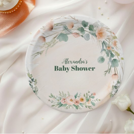 Blush Pink Floral Baby in Bloom Shower ペーパープレート