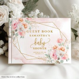 Blush pink floral baby shower girl gold guest book ゲストブック