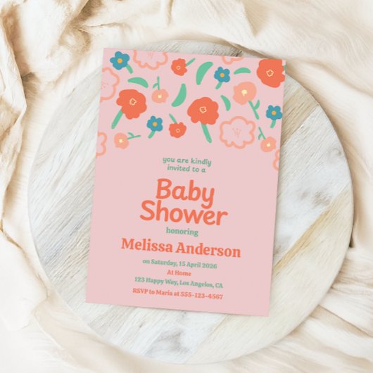 Blush Pink Floral Baby Shower Invitation for Girl 招待状