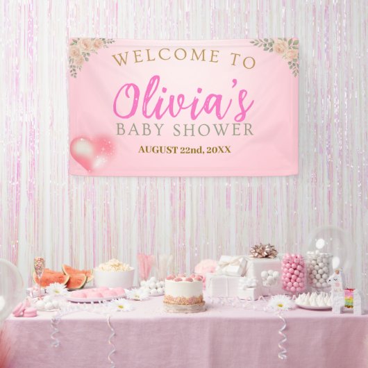 Blush Pink Floral Baby Shower Welcome Banner 横断幕 (パーティー)
