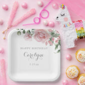Blush Pink Floral Birthday Paper Plate ペーパープレート (パーティー)