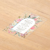 Blush Pink Floral Boho Pampas Grass Bridal Shower アクリル招待状 (レイダウン)