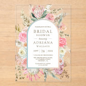 Blush Pink Floral Boho Pampas Grass Bridal Shower アクリル招待状 (正面)