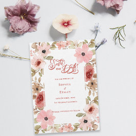 Blush Pink Floral Botanical Wedding Save the Date 招待状