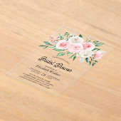 Blush Pink Floral Bouquet Bridal Shower アクリル招待状 (レイダウン)