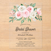 Blush Pink Floral Bouquet Bridal Shower アクリル招待状 (正面)