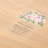 Blush Pink Floral Bouquet Wedding アクリル招待状 (レイダウン)