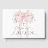 Blush Pink floral Bow Baby girl Baptism ゲストブック (正面)