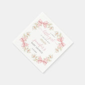 Blush Pink Floral Bow Baby Girl Shower スタンダードカクテルナプキン (角)