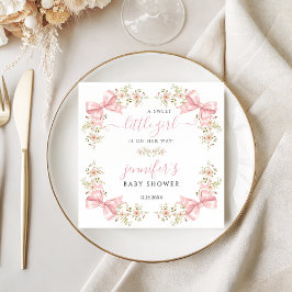 Blush Pink Floral Bow Baby Girl Shower スタンダードカクテルナプキン