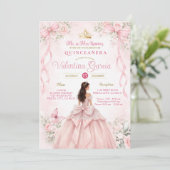 Blush Pink Floral Bow Ribbon Quinceañera 招待状 (スタンド正面)