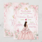 Blush Pink Floral Bow Ribbon Quinceañera 招待状 (正面/裏面)