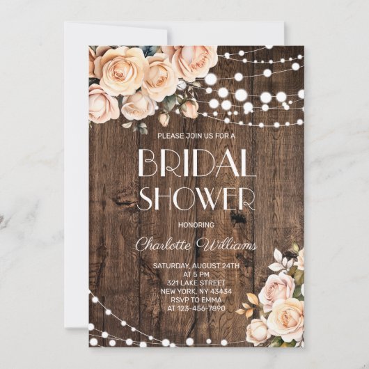 Blush Pink Floral Bridal Shower 招待状 (正面)