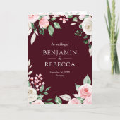 Blush Pink Floral Burgundy QR Code Wedding 招待状 (正面)