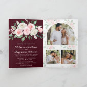 Blush Pink Floral Burgundy QR Code Wedding 招待状 (内部)
