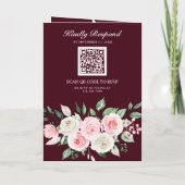 Blush Pink Floral Burgundy QR Code Wedding 招待状 (裏面)