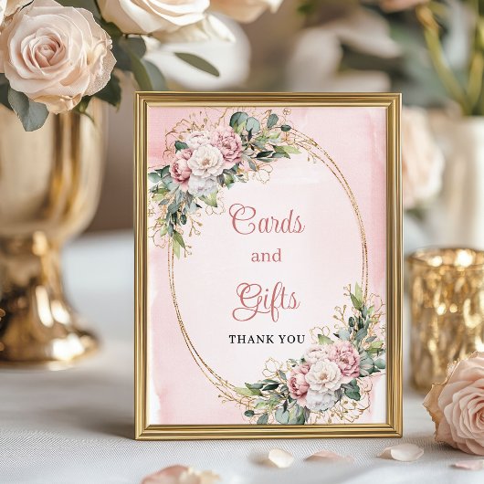 Blush Pink Floral Cards and Gifts Baby Shower Sign ポスター