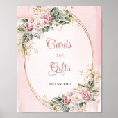 Blush Pink Floral Cards and Gifts Baby Shower Sign ポスター (正面)