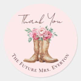 Blush Pink Floral Cowgirl Bridal Shower Thank You ラウンドシール