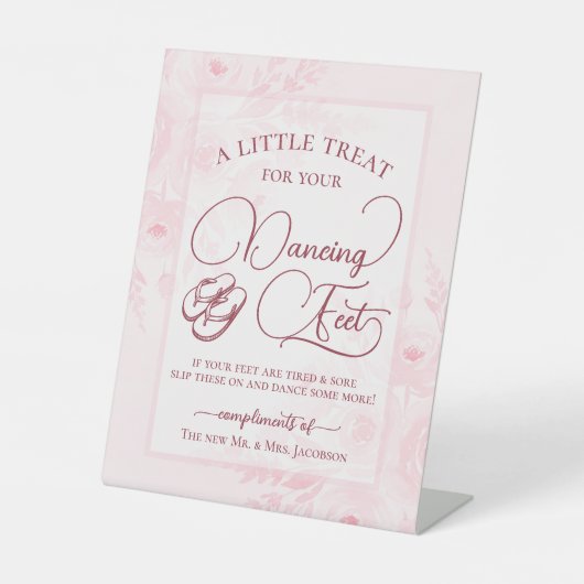 Blush Pink Floral Dancing Feet Flip Flop Wedding  台座サイン (正面)