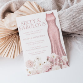 Blush Pink Floral & Dress 60th Birthday Party 招待状