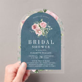 Blush Pink Floral Dusty Blue Bridal Shower アクリル招待状 (インサイチュ (ポータブル))