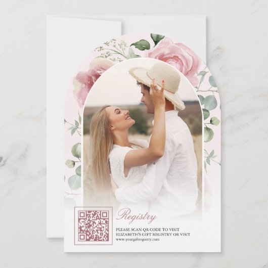 Blush Pink Floral Dusty Blue Bridal Shower 招待状 (裏面)