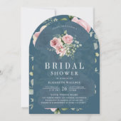 Blush Pink Floral Dusty Blue Bridal Shower 招待状 (正面)