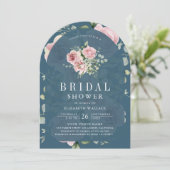 Blush Pink Floral Dusty Blue Bridal Shower 招待状 (スタンド正面)
