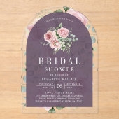 Blush Pink Floral Dusty Purple Bridal Shower アクリル招待状 (正面)