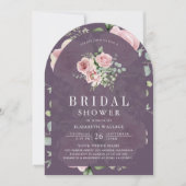Blush Pink Floral Dusty Purple Bridal Shower 招待状 (正面)