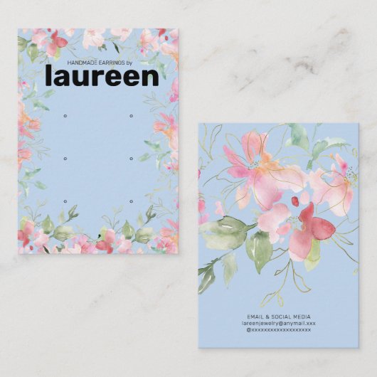 Blush Pink Floral Earring Display Holder Card 名刺 (正面/裏面)