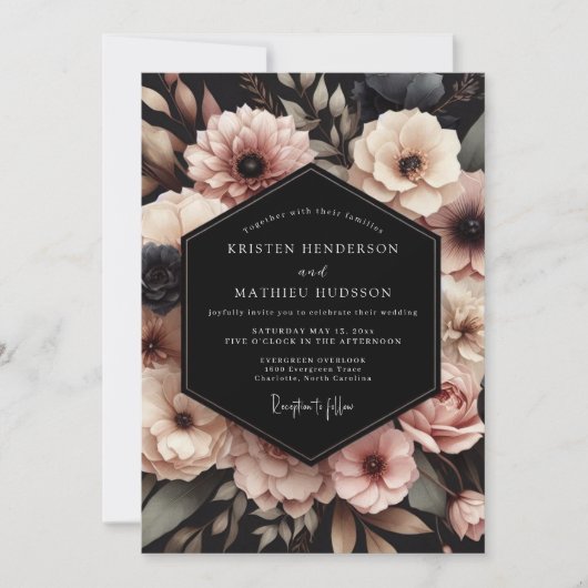 Blush Pink Floral Elegance Wedding 招待状 (正面)