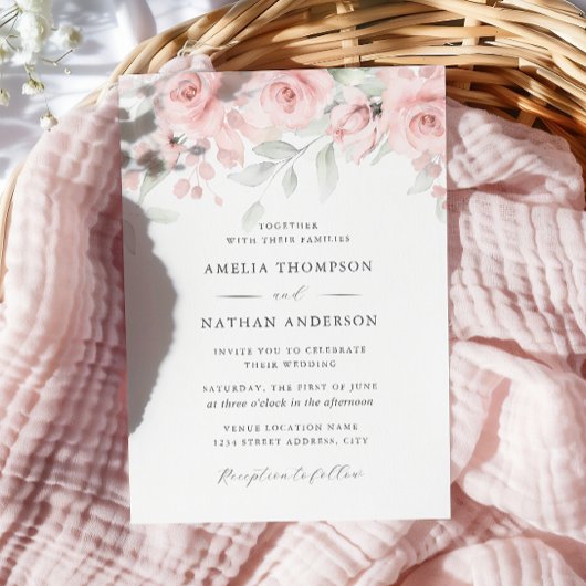 Blush Pink Floral Elegant Wedding  招待状
