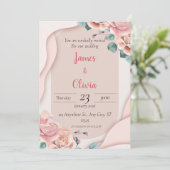 Blush Pink Floral Elegant Wedding Invitation 招待状 (スタンド正面)