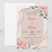 Blush Pink Floral Elegant Wedding Invitation 招待状 (正面/裏面)