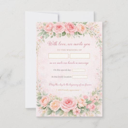 Blush Pink Floral Elegant Wedding Invitation Card (正面)