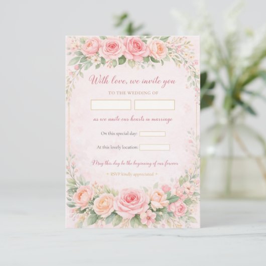 Blush Pink Floral Elegant Wedding Invitation Card (スタンド正面)